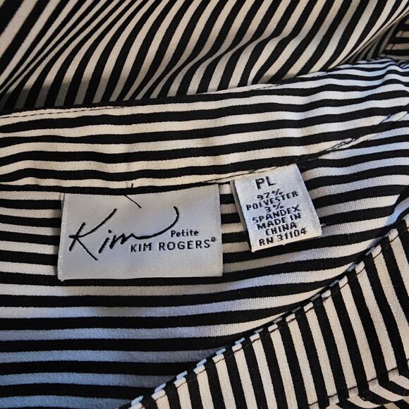 Kim Rogers Navy White Stripe Button down blouse with sleeve roll button closure - Picture 5 of 8